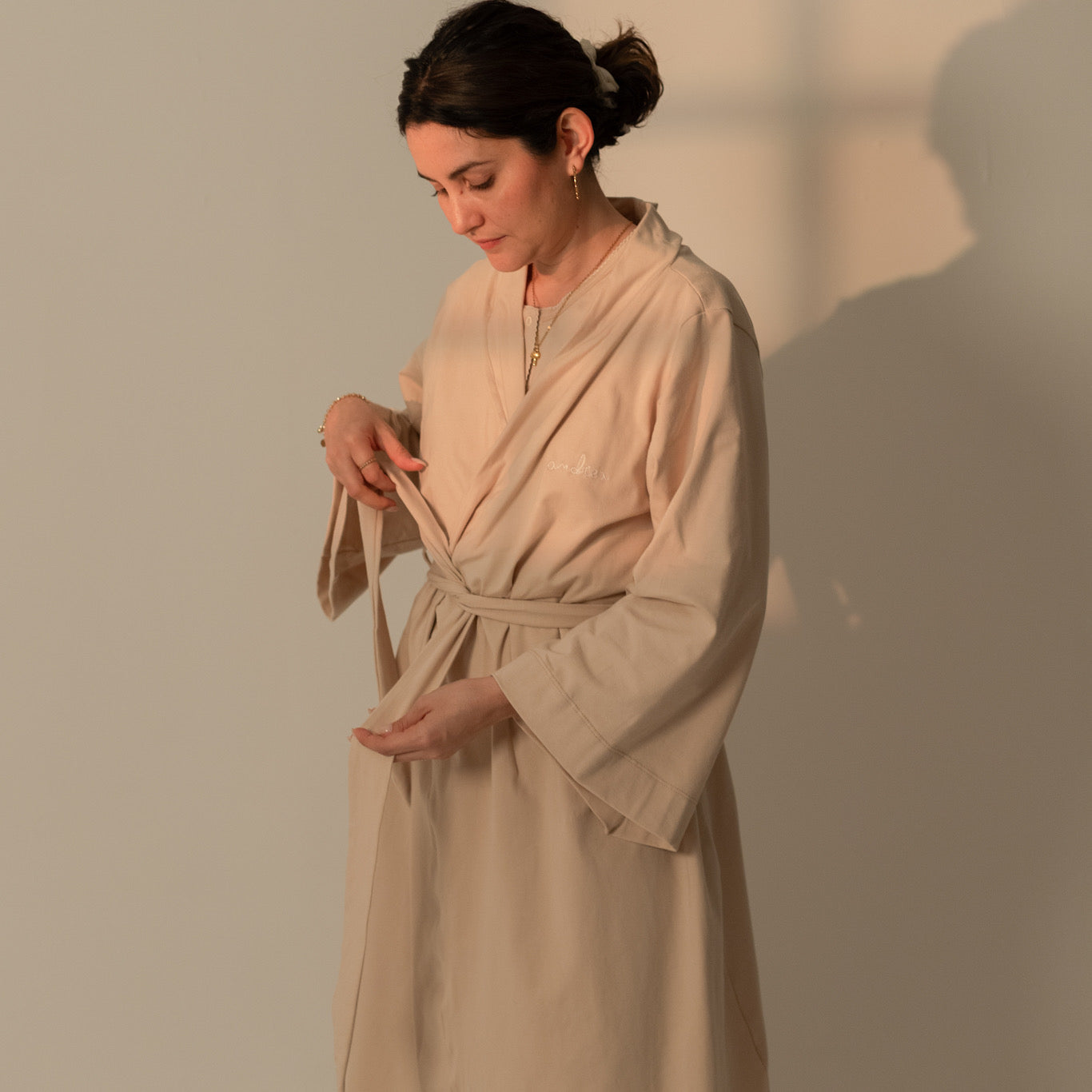 Bata de algodón para mamá personalizada con cinturón ajustable