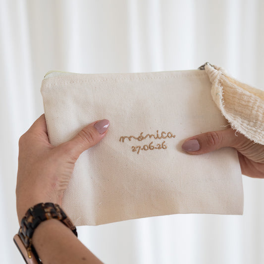 Parte trasera de bolsa para recuerdos de sacramentos personalizada con nombre del festejado, leyenda y fecha